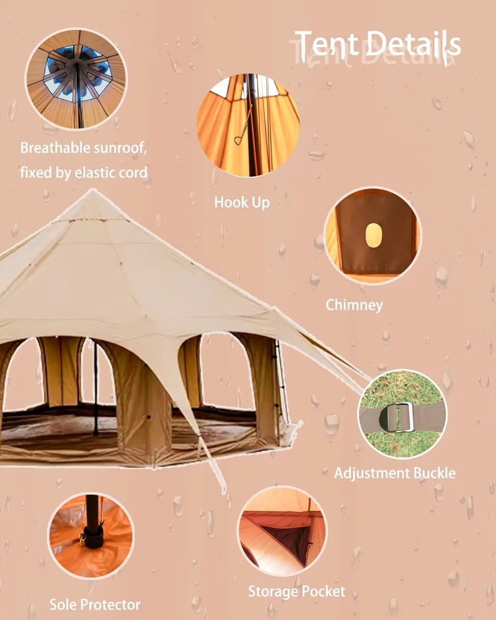 Canvas  Yurt, Breathable and Windproof Glamping for 6/8/10 Person Family Camping