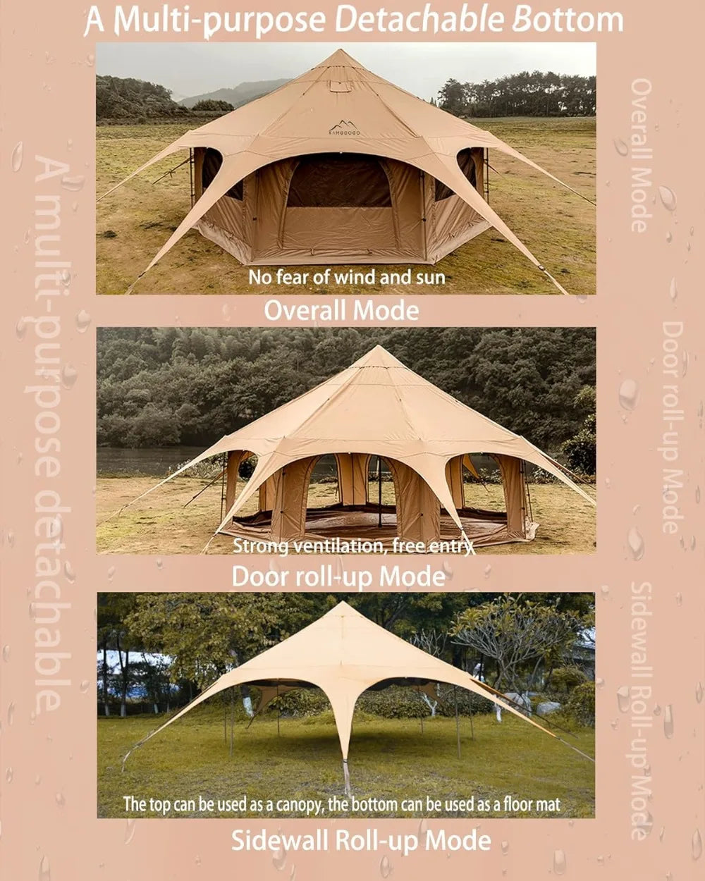 Canvas  Yurt, Breathable and Windproof Glamping for 6/8/10 Person Family Camping