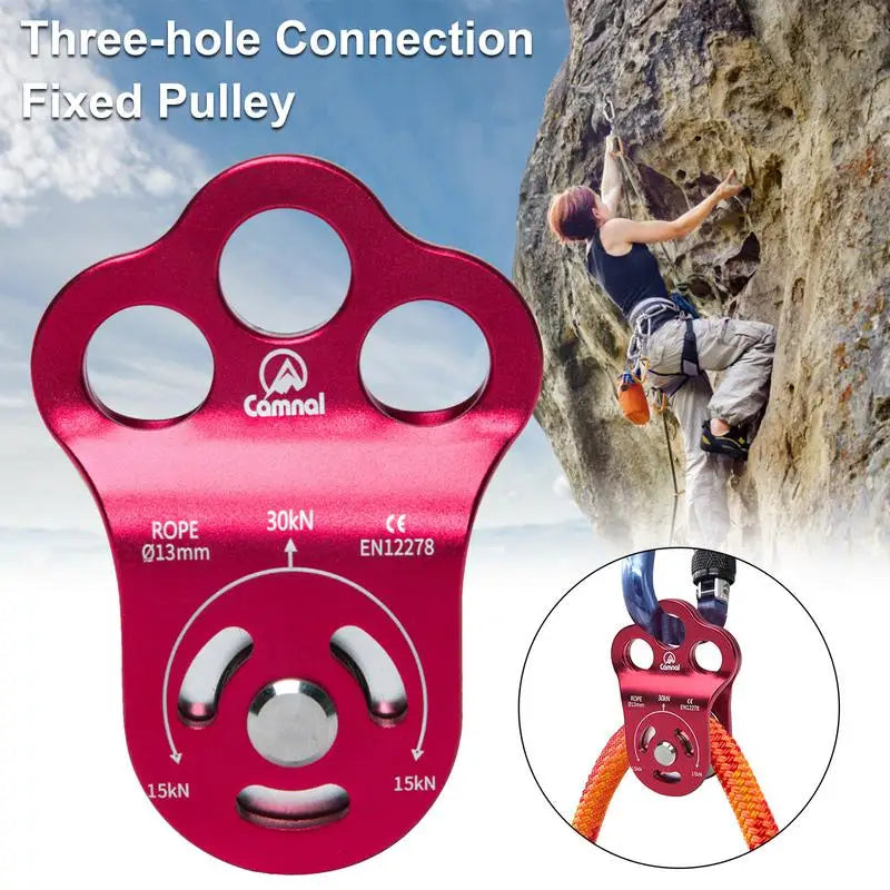 Portable 3-Hole Connection Fixed Pulley for Outdoor Rock Climbing