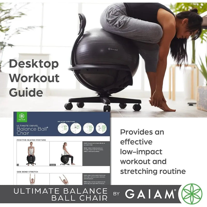 Gaiam Ultimate Balance Ball Chair (Standard or Swivel Base Option) - Premium Exercise Stability Yoga Ball Ergonomic Chair for