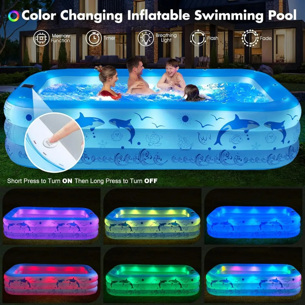 Inflatable Pool with Lights, , Blow up Pool Solar Powered