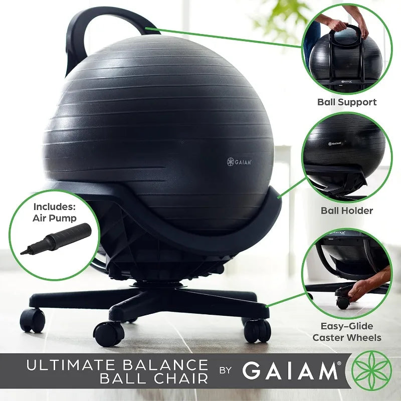 Gaiam Ultimate Balance Ball Chair (Standard or Swivel Base Option) - Premium Exercise Stability Yoga Ball Ergonomic Chair for