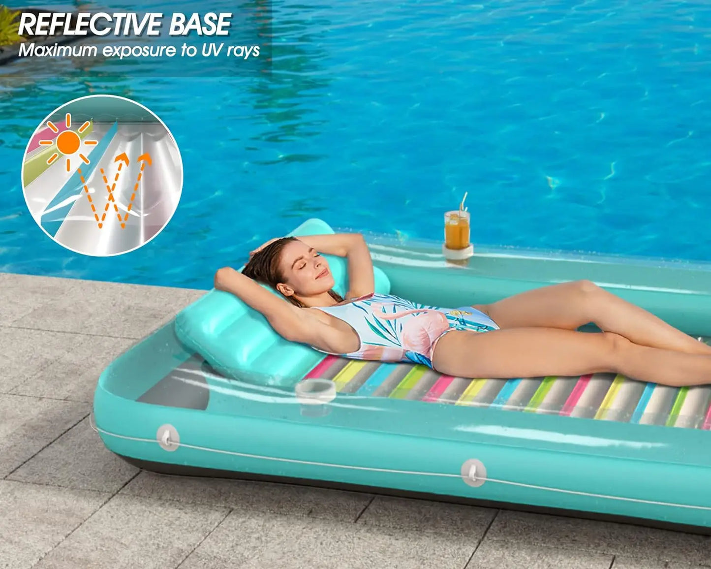 Inflatable Tanning Pool Lounger Float -4 in 1 Sun Tan Tub