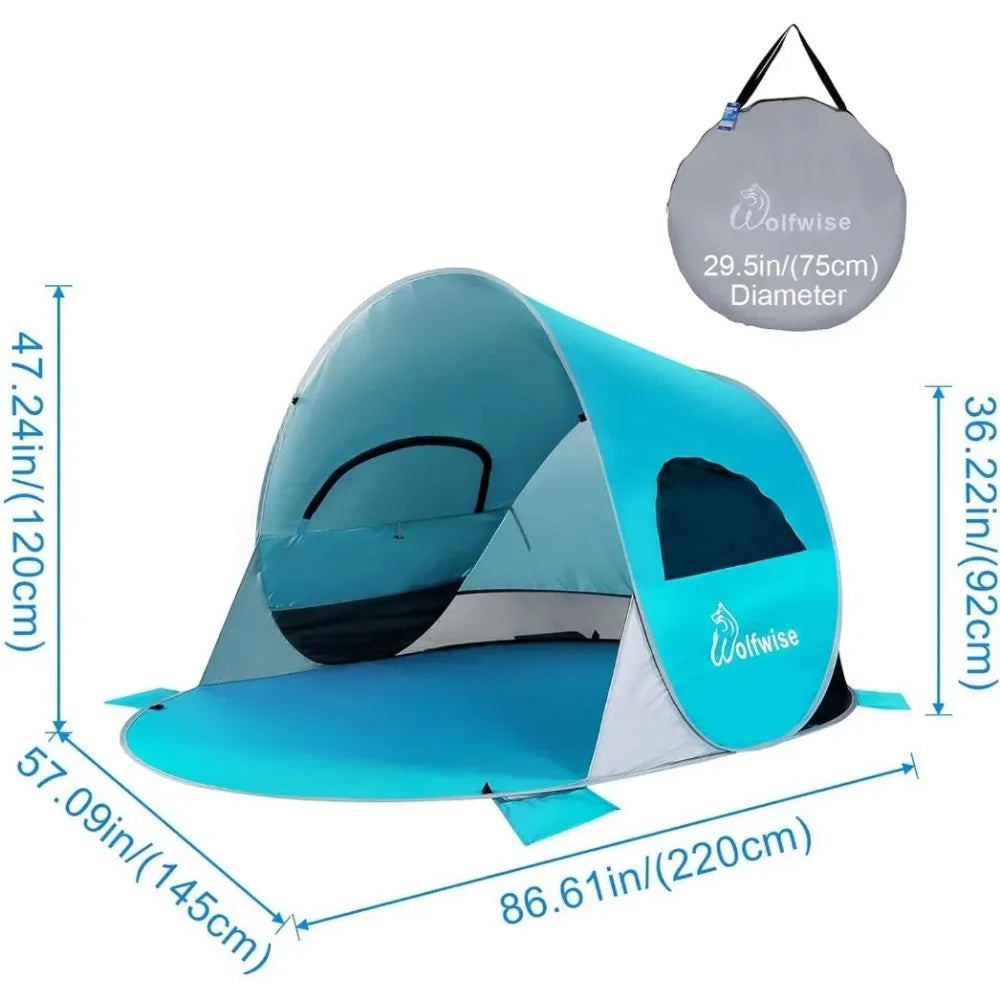 UPF 50+ Easy Pop Up 3-4 Person Beach Sun Shade Canopy