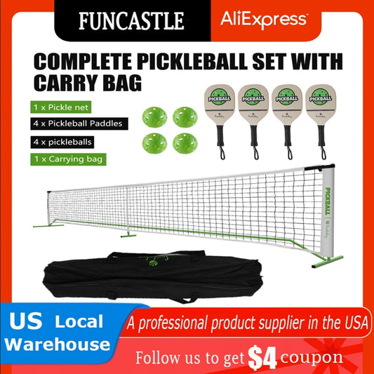 Portable Pickleball Net System with 4 Paddles & 4 Pickleballs and Carrying Bag