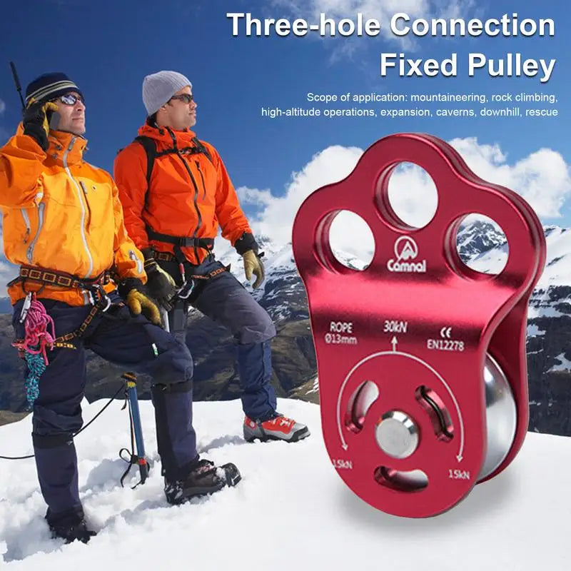 Portable 3-Hole Connection Fixed Pulley for Outdoor Rock Climbing