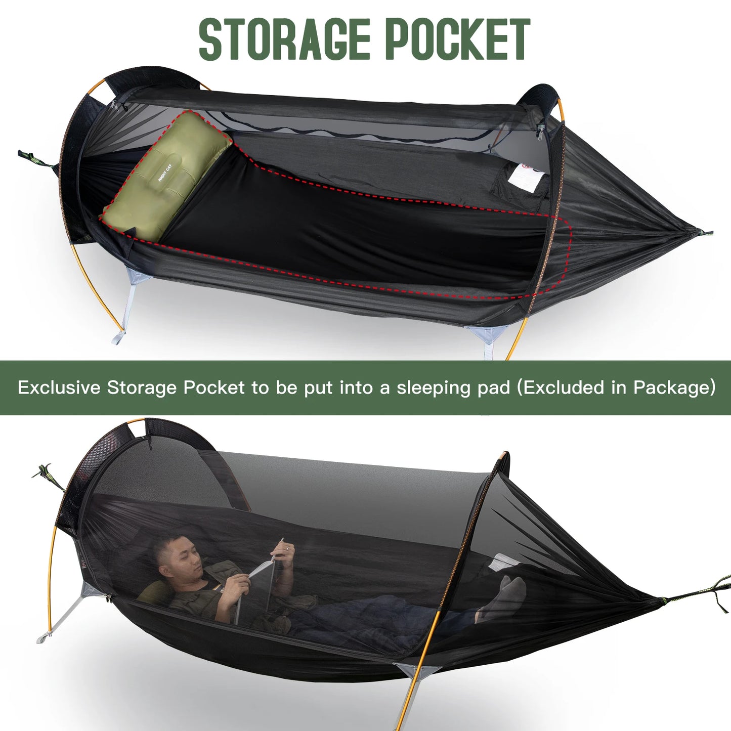 Night Cat 2 Person Waterproof Camping Hammock with Rain Fly and Bug Net