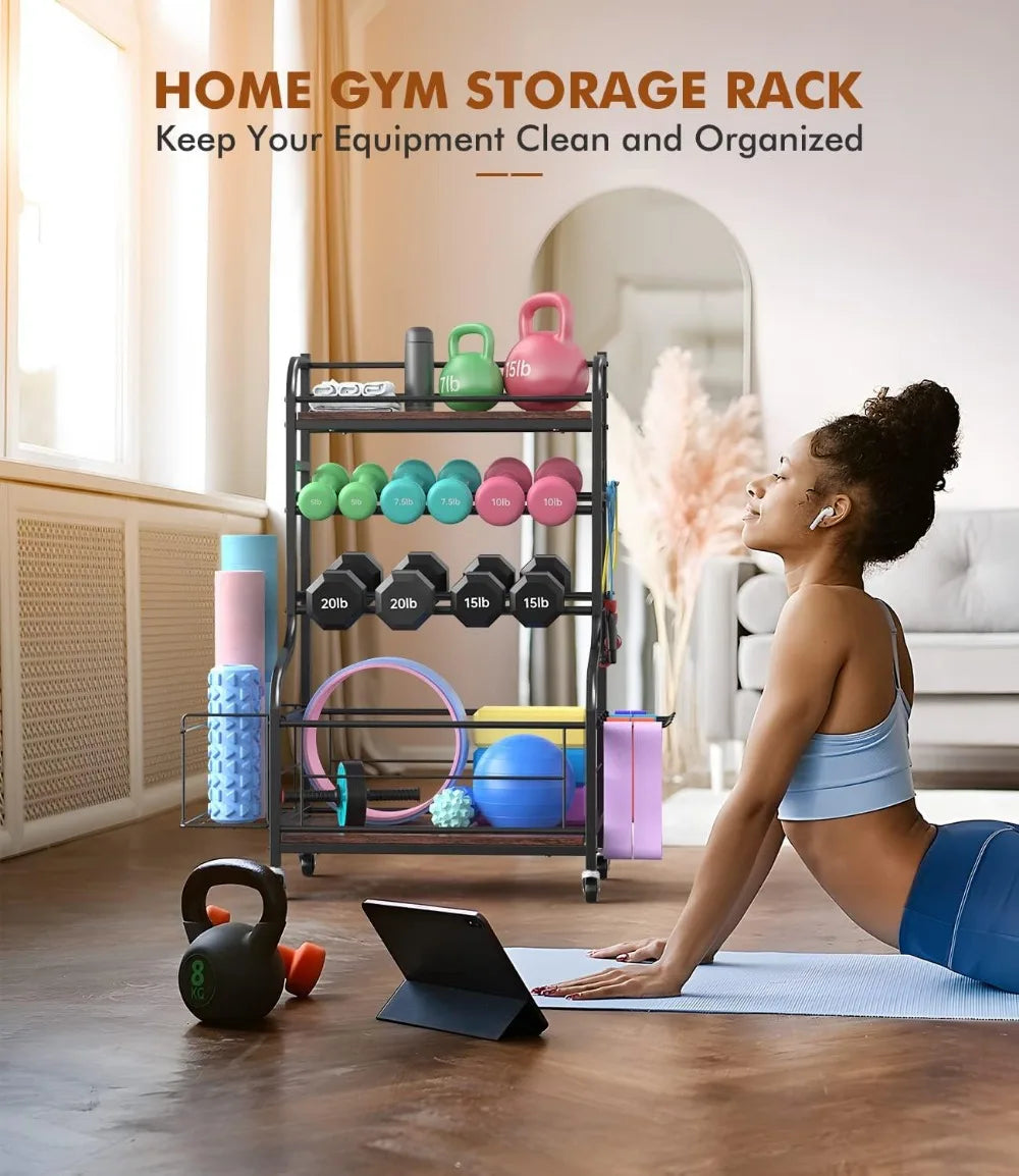 All in One Home Gym Storage Rack for Yoga Mat Dumbbells and Kettlebells Holder,