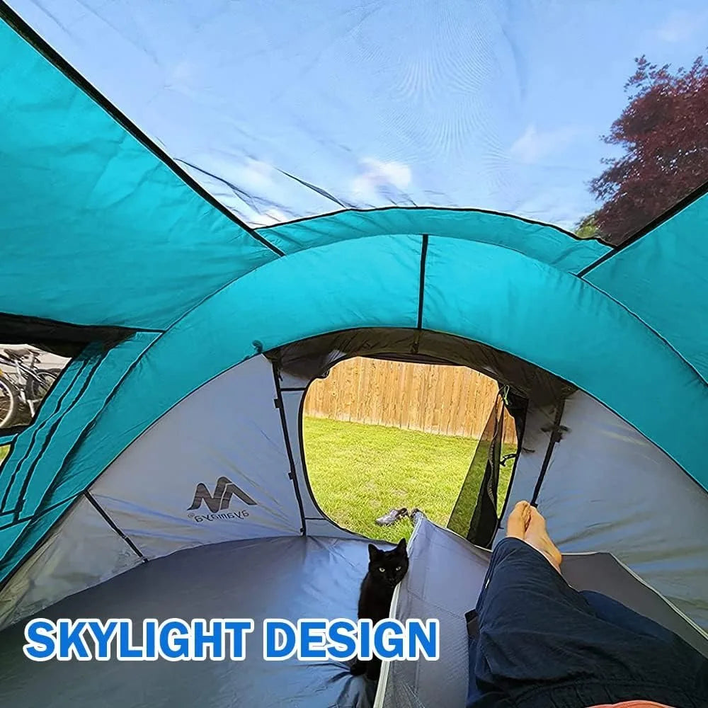 4 Person Pop Up Tent, Waterproof with Skylight & Removable Rainfly