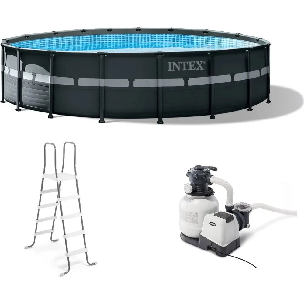 Ultra XTR Frame 18' x 52" above Ground Swimming Pool with Sand Filter Pump, Ladder, Cover, & Maintenance Accessory Kit