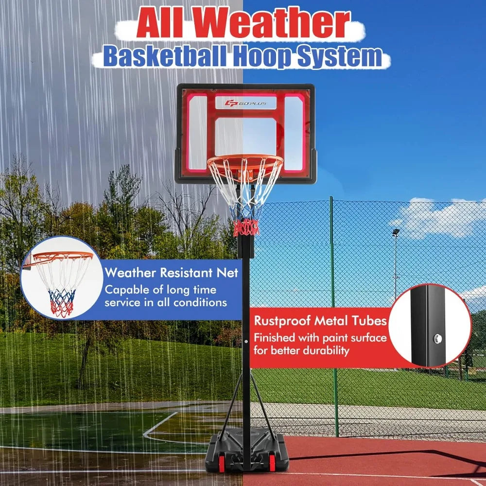 Portable Basketball Hoop Outdoor, 3.5FT-8.5FT Height Adjustable Basketball Stand with Shatterproof Backboard, Weighted Bag