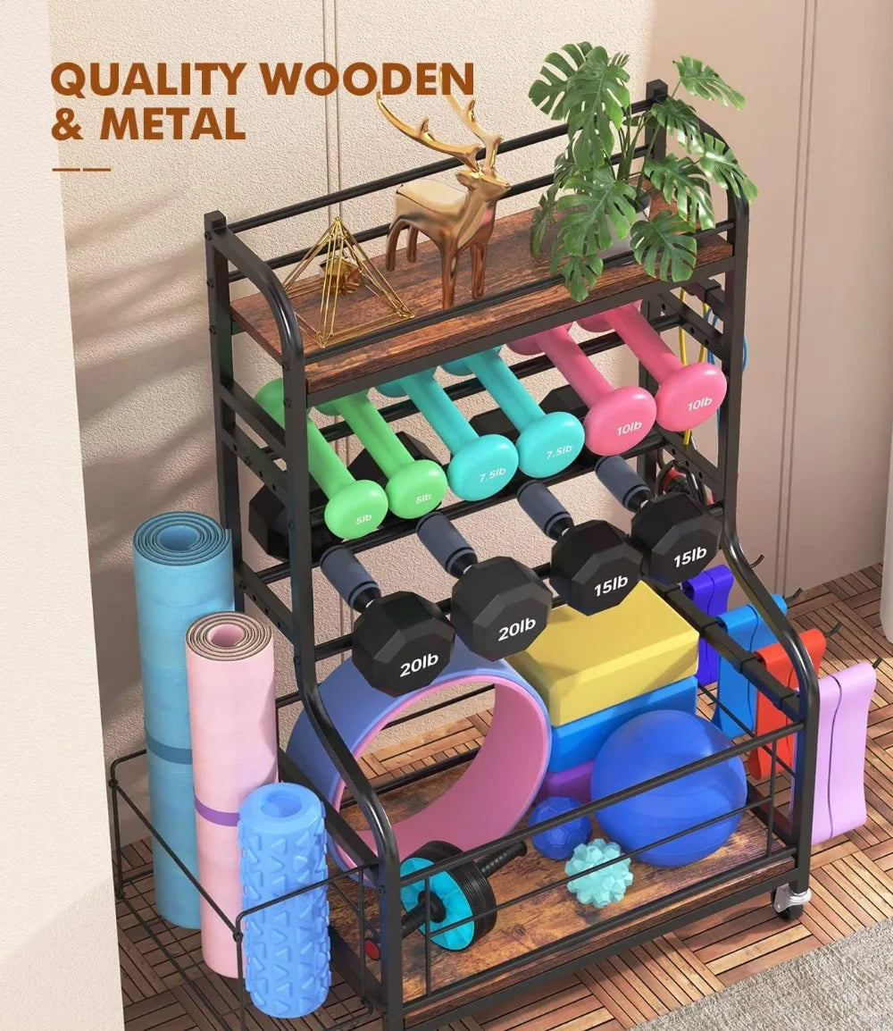 All in One Home Gym Storage Rack for Yoga Mat Dumbbells and Kettlebells Holder,