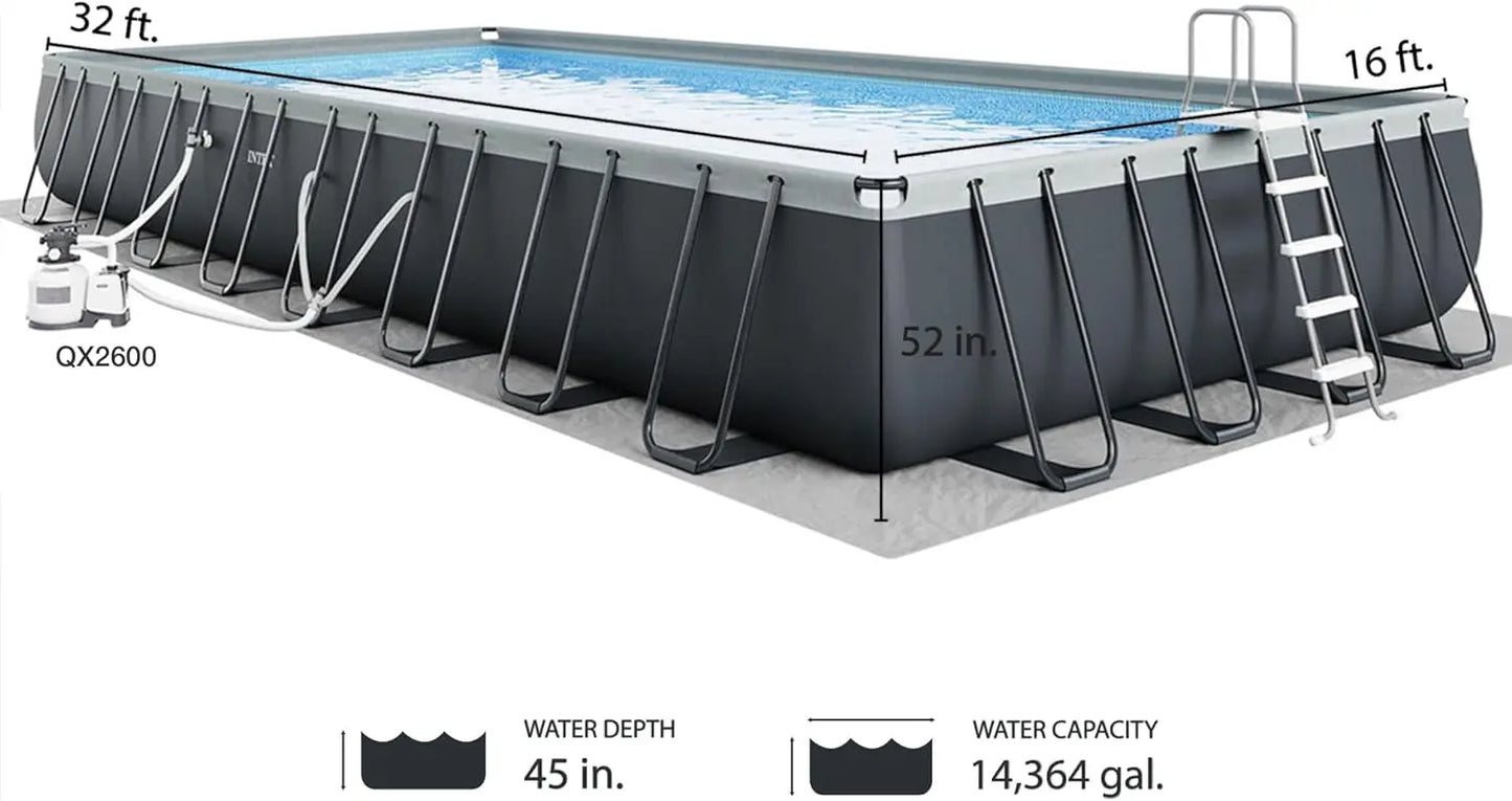 Ultra XTR Deluxe Rectangular Above Ground Swimming Pool Set 32ft x 16ft x 52in Includes 2650 GPH Sand Filter Pump