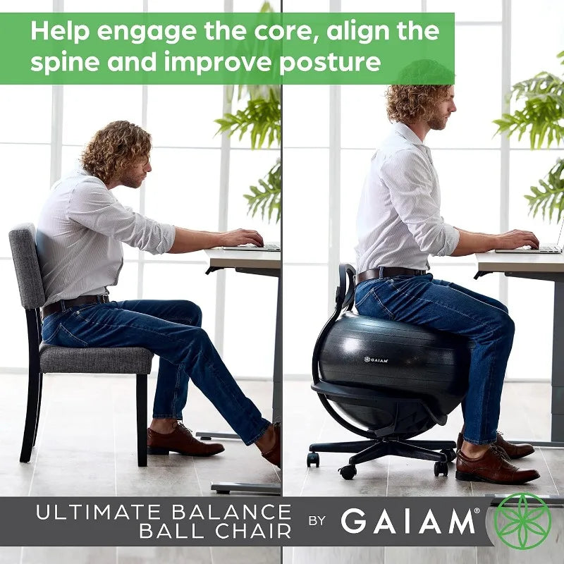 Gaiam Ultimate Balance Ball Chair (Standard or Swivel Base Option) - Premium Exercise Stability Yoga Ball Ergonomic Chair for