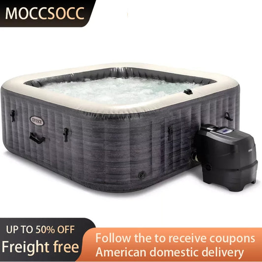 Large Outdoor Hot Tub with Insulated Cover & LED Color Changing Lights