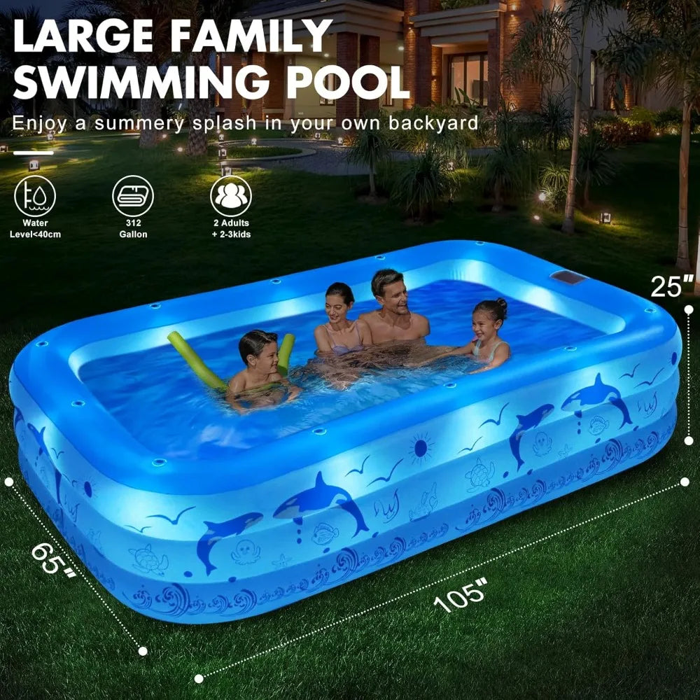 Inflatable Pool with Lights, , Blow up Pool Solar Powered