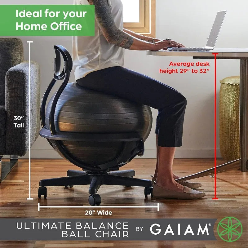 Gaiam Ultimate Balance Ball Chair (Standard or Swivel Base Option) - Premium Exercise Stability Yoga Ball Ergonomic Chair for