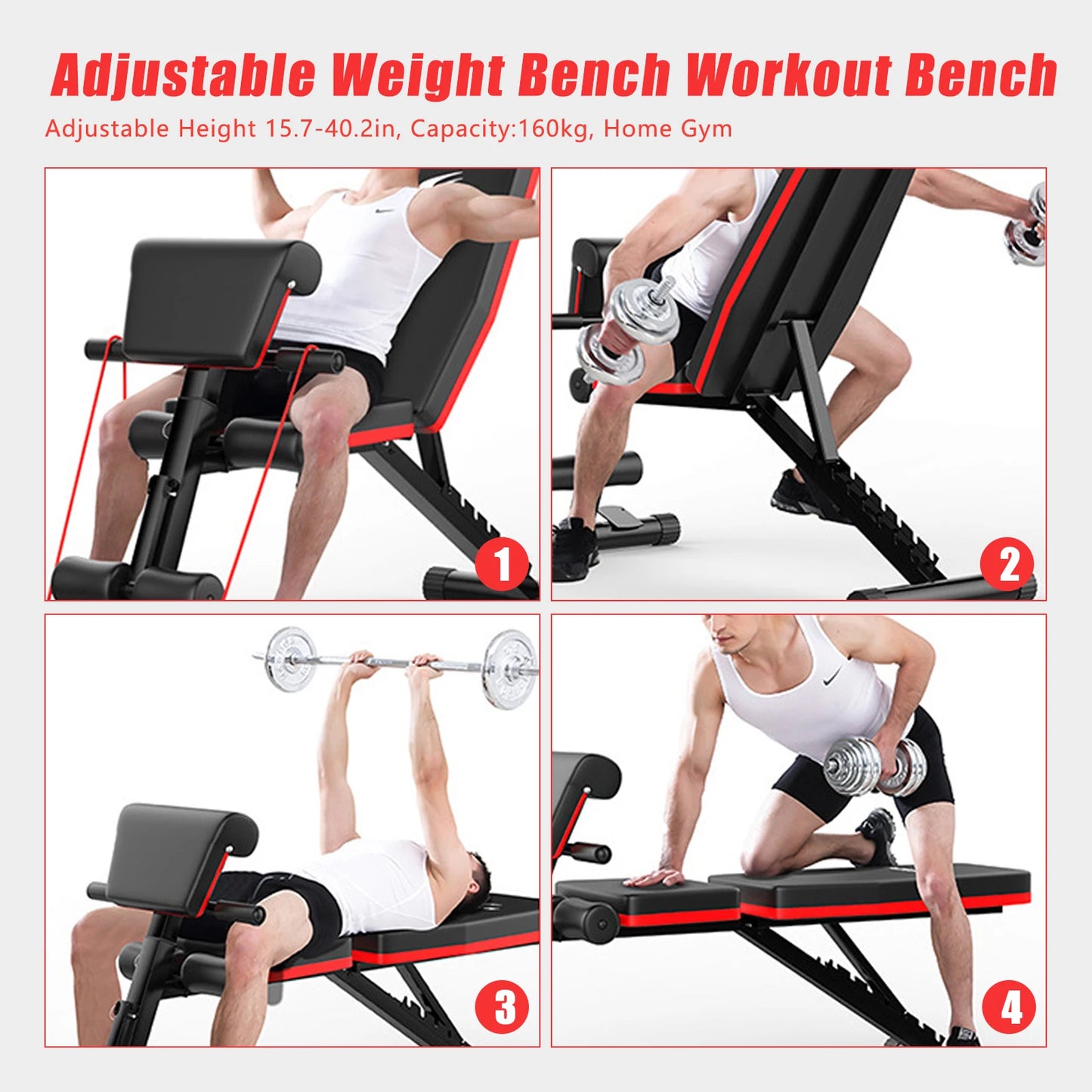 Adjustable Full Body Workout Bench, Foldable Incline Decline for Home Gym Strength Training