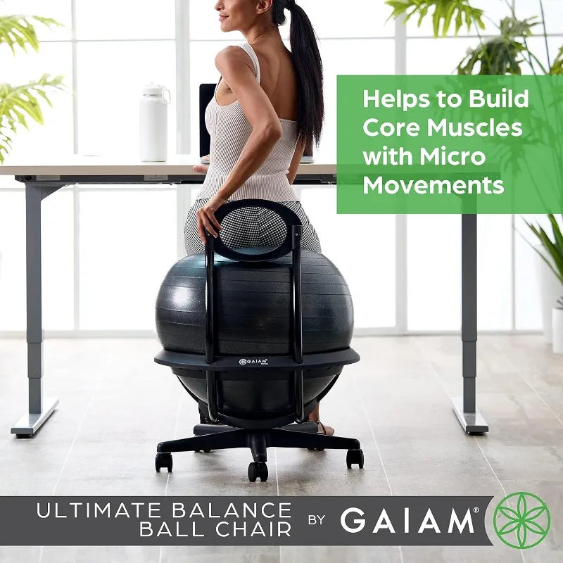 Gaiam Ultimate Balance Ball Chair (Standard or Swivel Base Option) - Premium Exercise Stability Yoga Ball Ergonomic Chair for