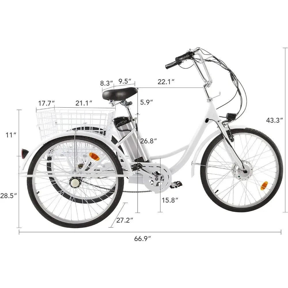 Electric Tricycle for Adults,with Basket, 36V Removable Battery, 250W Brushless Motor