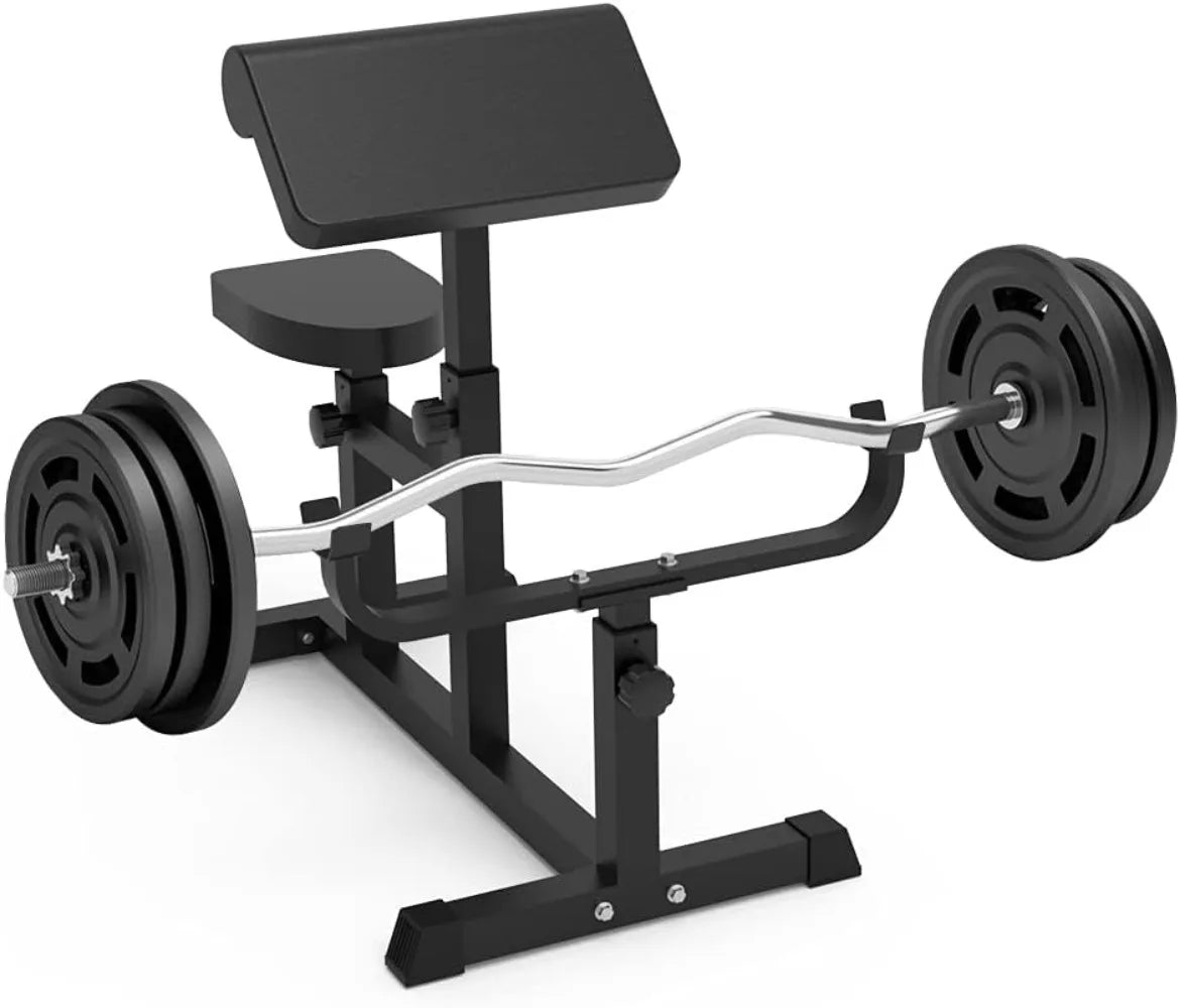 Adjustable Arm Preacher Curl Weight Bench, Seated Strength Training Fitness, Isolated Barbell Dumbbell Biceps Station