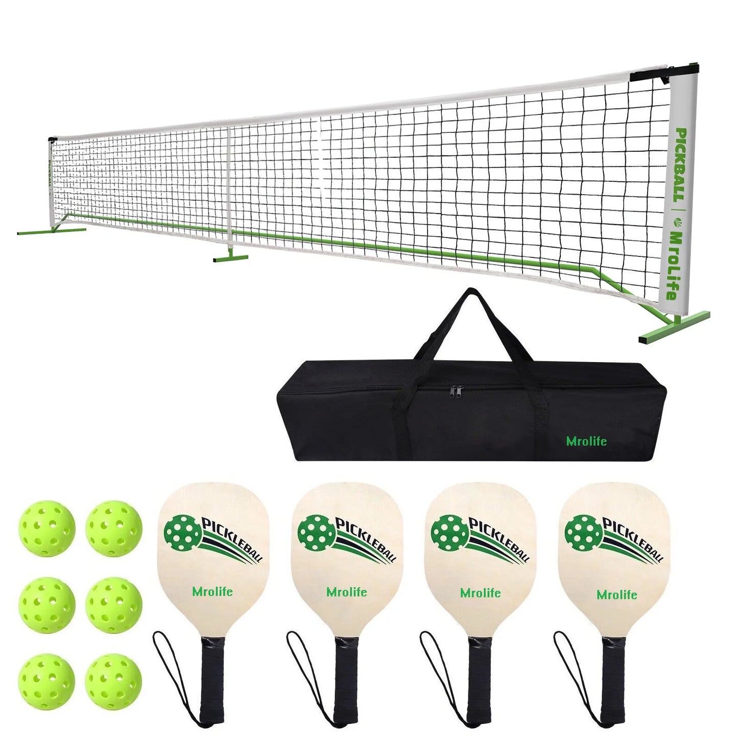 Portable Pickleball Net System with 4 Paddles 6 Pickleballs Full Court Official Regulation Size