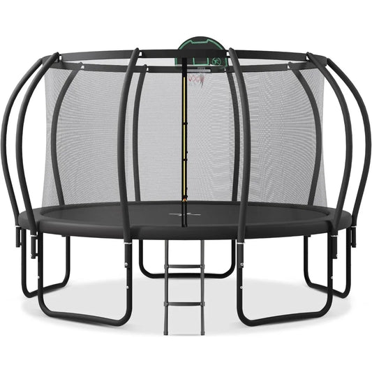 14FT Trampoline for Kids and Adults with Basketball Hoop, Enclosure Net & Wind Stakes