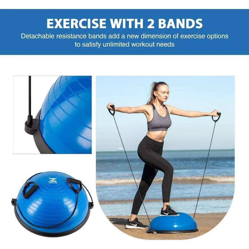 ZELUS Balance Ball Trainer with Resistance Bands and Foot Pump, Inflatable Yoga Ball for Home Gym Workouts, 23 Inch Exercise