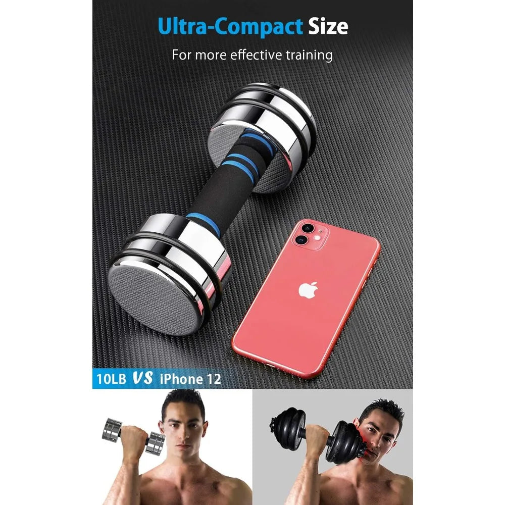 Ultracompact & Adjustable Chrome Dumbbell with Foam Handles 5lb 10lb 15lb 20lb 30lb 50lb Home Gym Workout