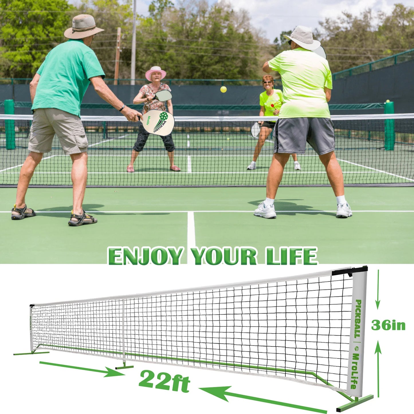 Portable Pickleball Net System with 4 Paddles 6 Pickleballs Full Court Official Regulation Size