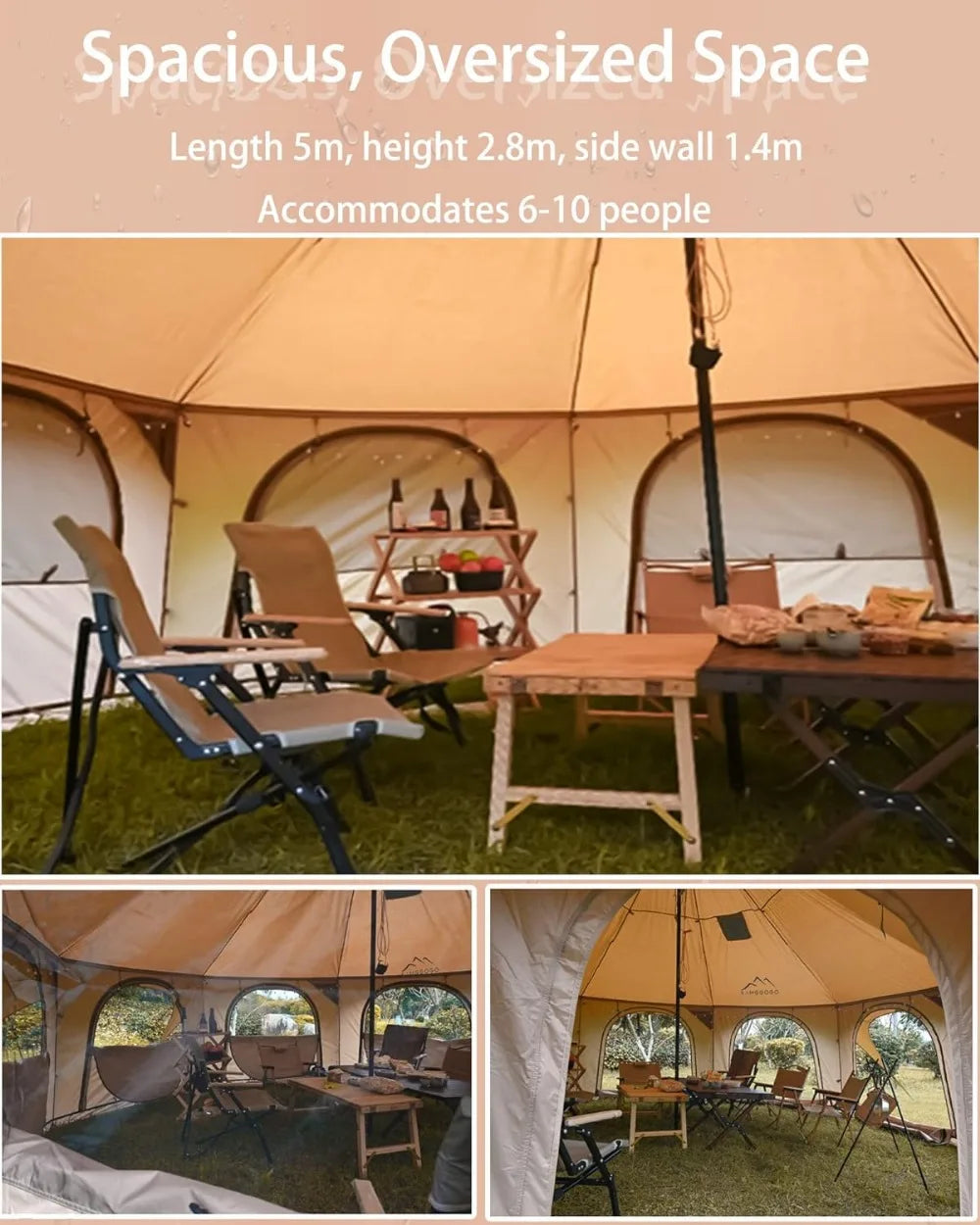 Canvas  Yurt, Breathable and Windproof Glamping for 6/8/10 Person Family Camping