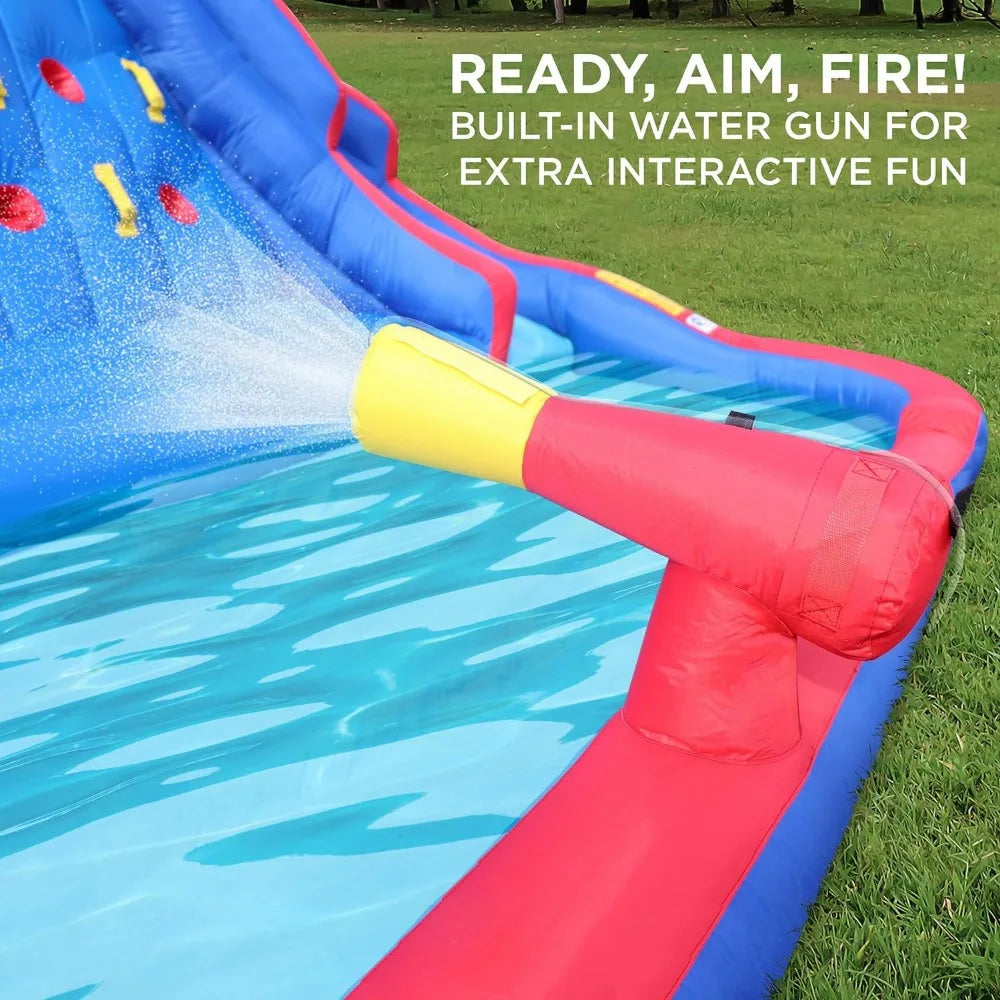 Ultra Climber Inflatable Water Slide Park – Heavy-Duty for Outdoor Fun - Climbing Wall, Two Slides