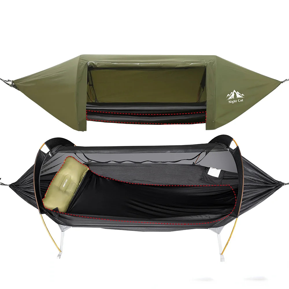 Night Cat 2 Person Waterproof Camping Hammock with Rain Fly and Bug Net