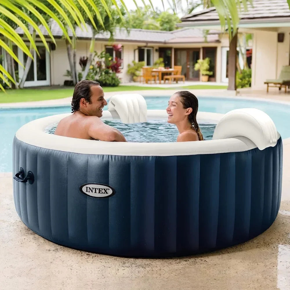 6 Person Inflatable 85" Round Outdoor Hot Tub Spa With 170 Bubble AirJets Swimming Pool Heating and LED Color Changing Lights