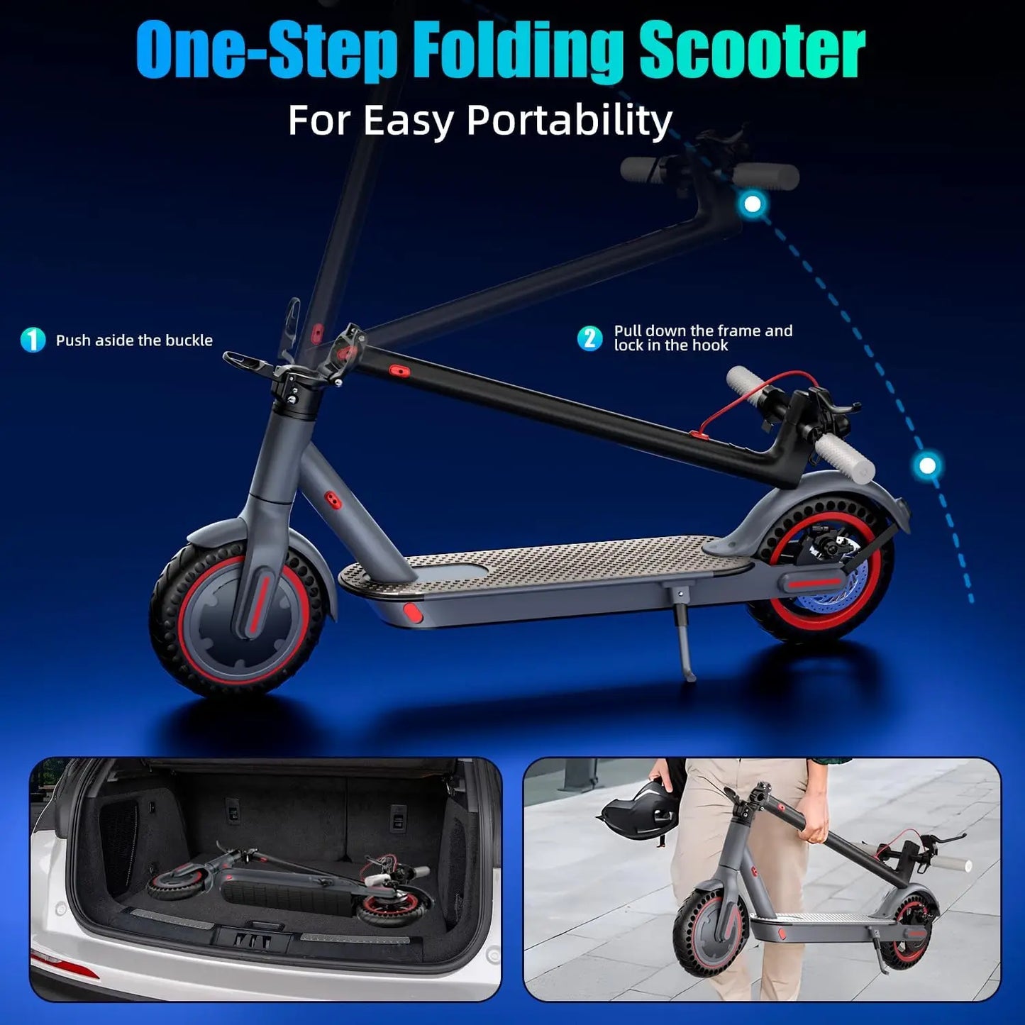 Electric Scooter 350W 36V 10.4AH 30KM/H APP Smart Escooter 8 inch Tire Adults Foldable Electric Kick Scooter