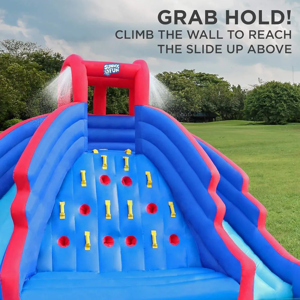 Ultra Climber Inflatable Water Slide Park – Heavy-Duty for Outdoor Fun - Climbing Wall, Two Slides