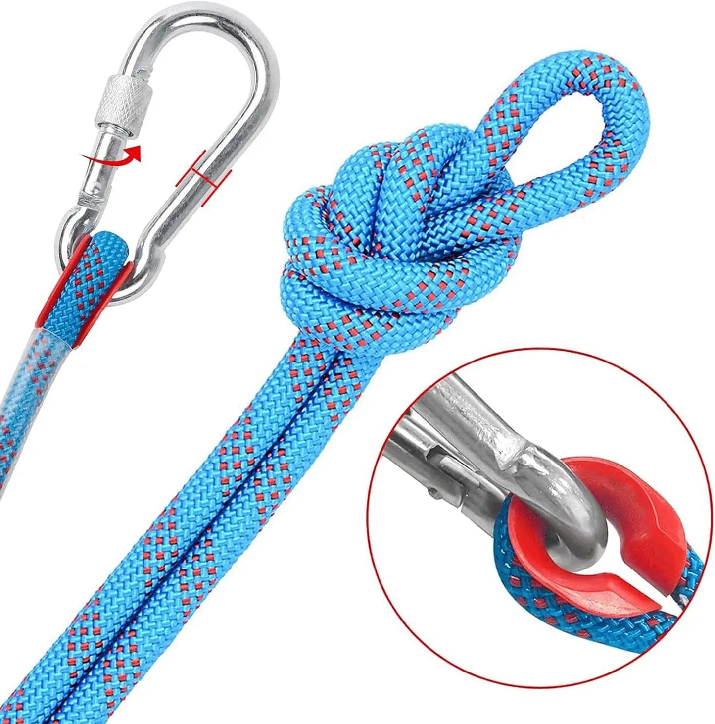 16MM /52ft Outdoor Climbing Rope Length10m-200m with 2 Steel Hooks/ Rappelling Rope