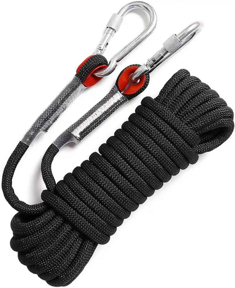 10mm Static Rock Climbing Rope 200FT Outdoor,Safety Ropes with Carabine Rescue Grap